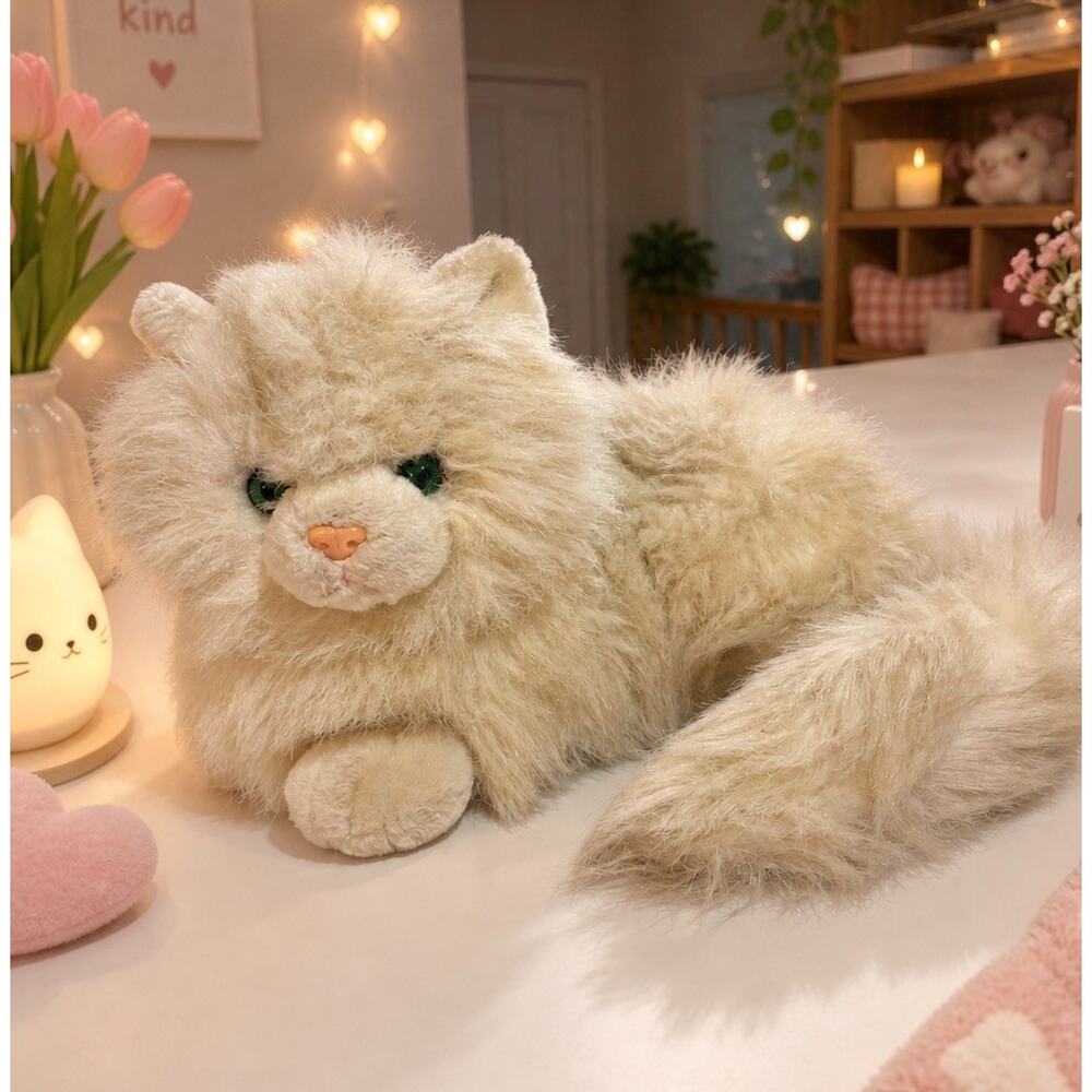 Nikki Vtg Russ 13" White Plush Persian Cat Realistic Green Eyes with Tag
